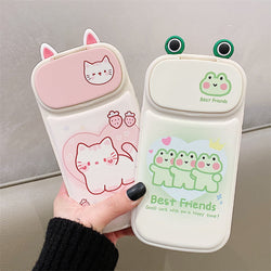 Animal iphone case with flip mirror camera cover - frog - hearts - iphone - kawaii - babe