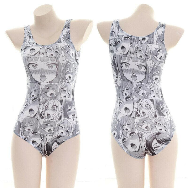 Kawaii anime manga face onesie bodysuit black white print jumper