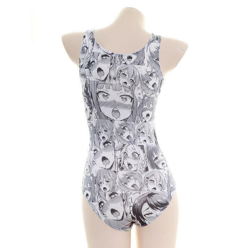 Kawaii anime manga face onesie bodysuit black white print jumper