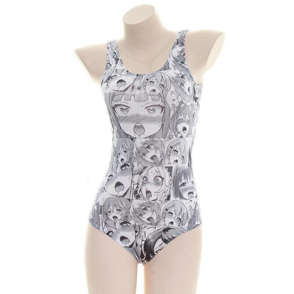 Kawaii anime manga face onesie bodysuit black white print jumper