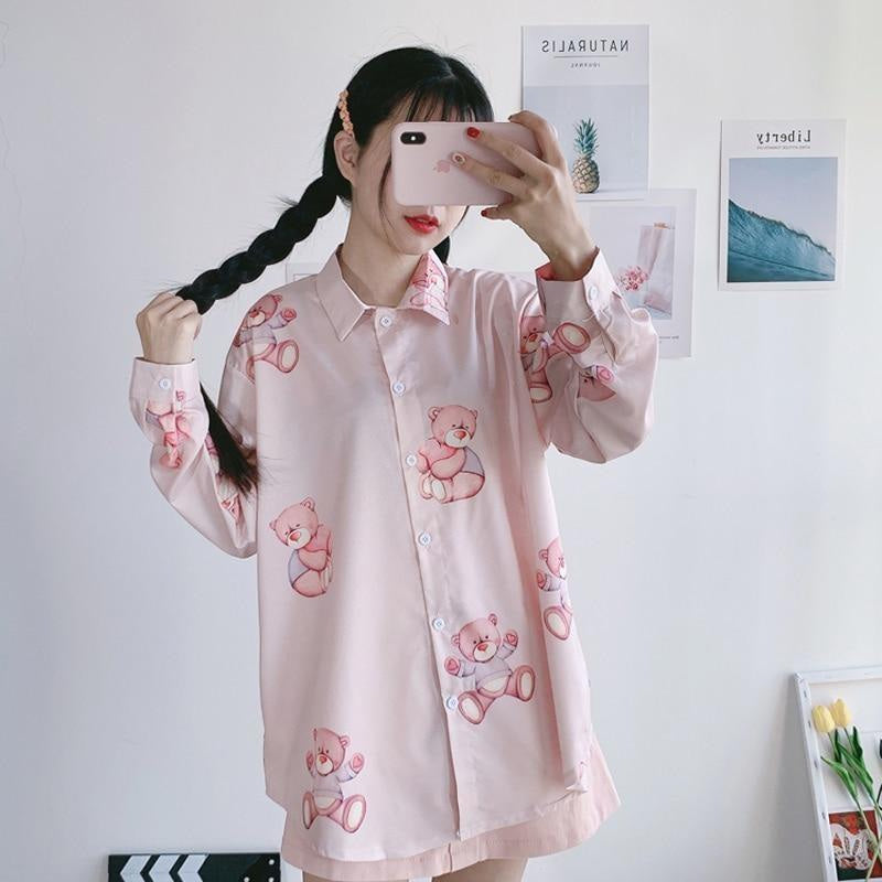 Kawaii baby bear blouse button up shirt kitsch vintage