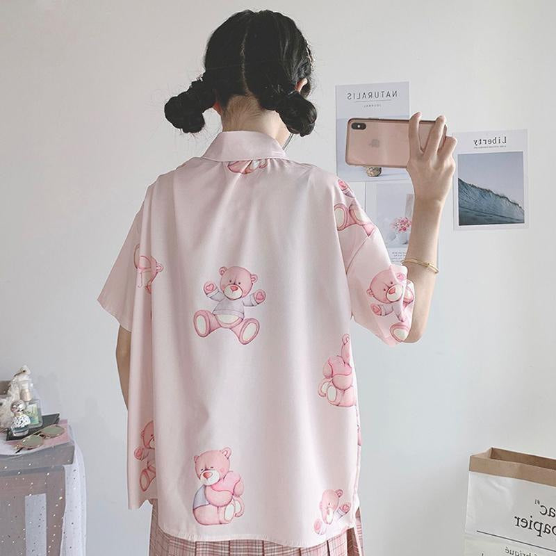 Kawaii baby bear blouse button up shirt kitsch vintage