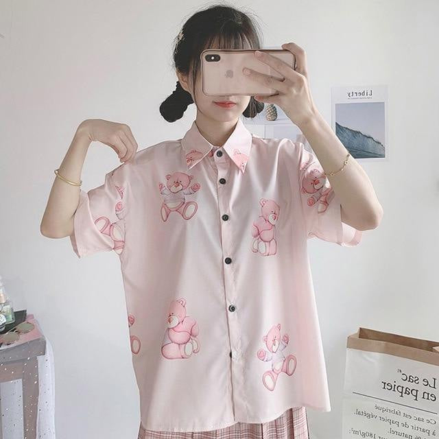 Kawaii baby bear blouse button up shirt kitsch vintage