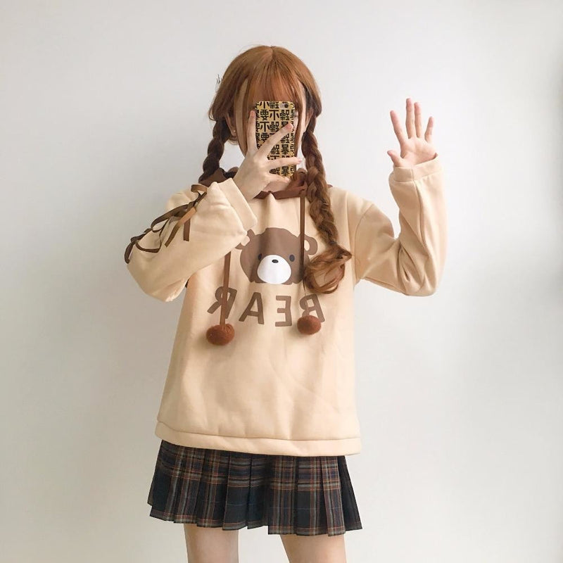 Baby bear corset hoodie - baby bear - brown - crewneck sweater - hoodie