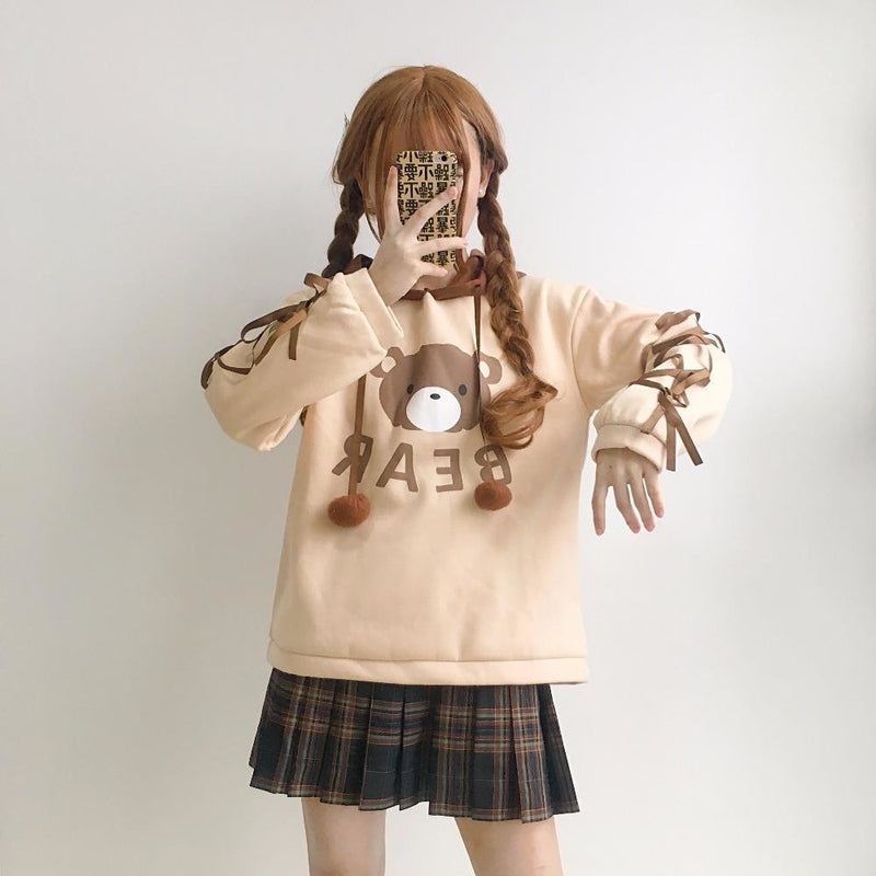 Baby bear corset hoodie - baby bear - brown - crewneck sweater - hoodie