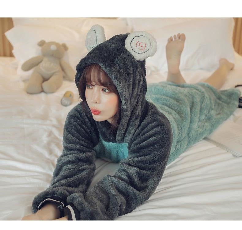 Hooded Furry Baby Bear Nightgown Night Dress Sleepwear Pajamas Pjs Hoodie Kawaii Kigurumi 