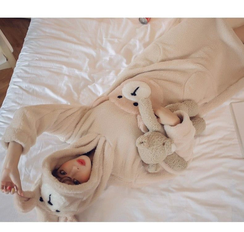 Hooded Furry Baby Bear Nightgown Night Dress Sleepwear Pajamas Pjs Hoodie Kawaii Kigurumi 