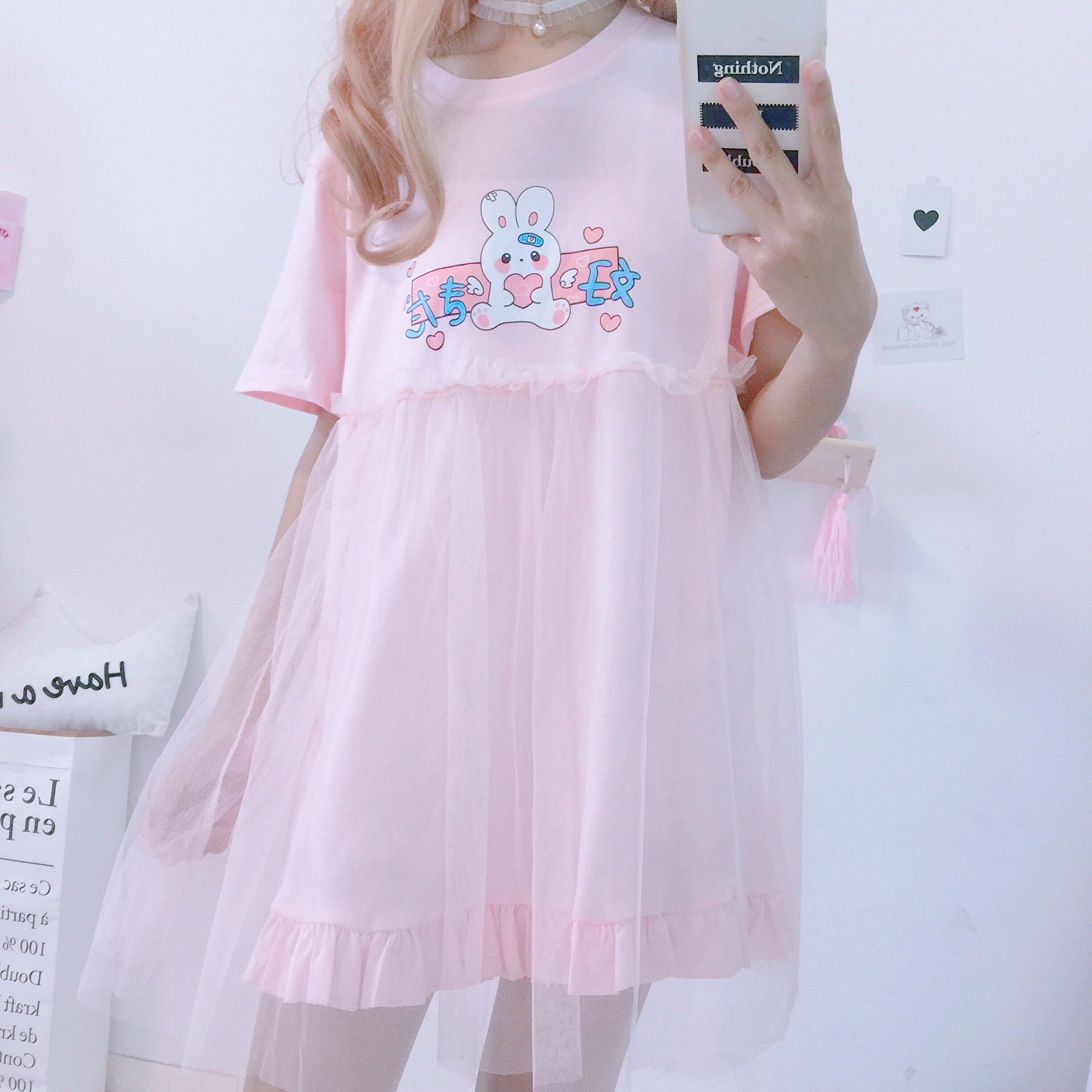 Kawaii Japanese Anime Embroidery Stereo flower Gauze Nightdress