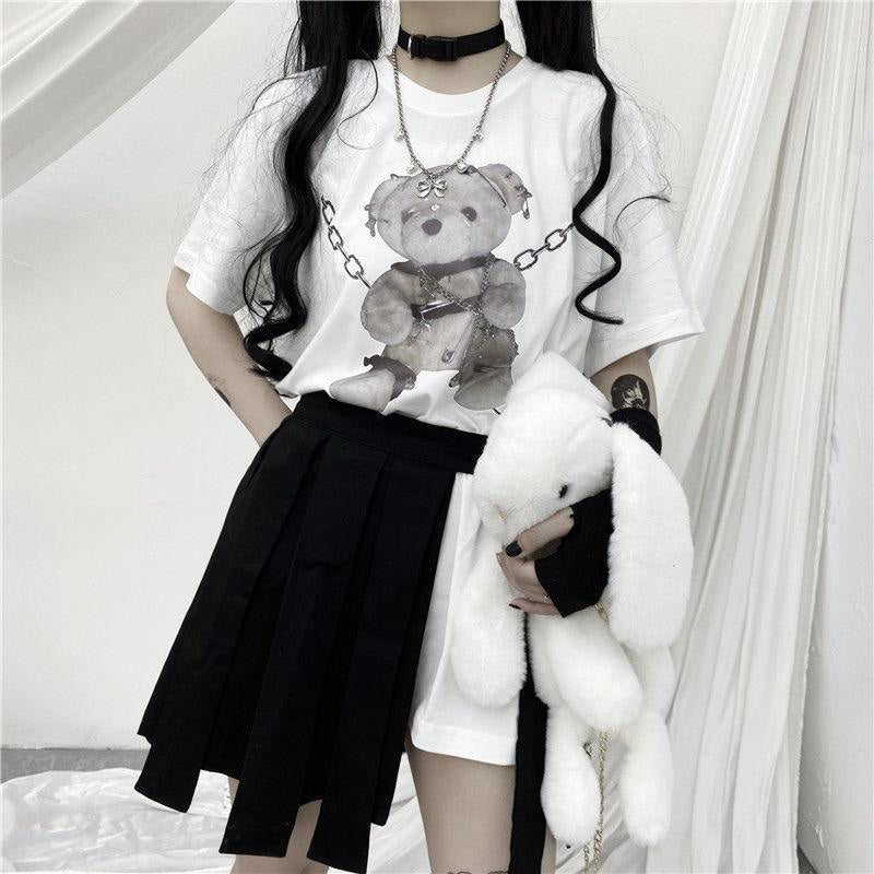 Baddie chained bear tee - bear - dark - goth - gothic - shirt