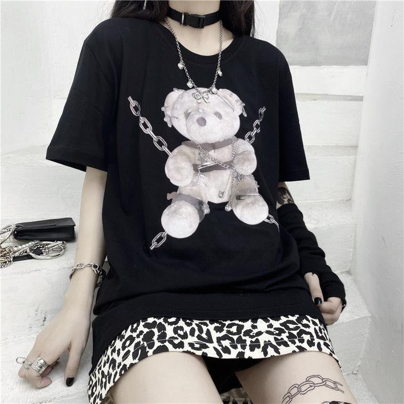 Baddie chained bear tee - bear - dark - goth - gothic - shirt