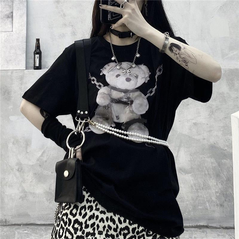 Baddie chained bear tee - bear - dark - goth - gothic - shirt