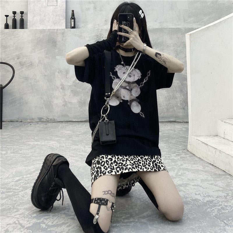 Baddie chained bear tee - bear - dark - goth - gothic - shirt