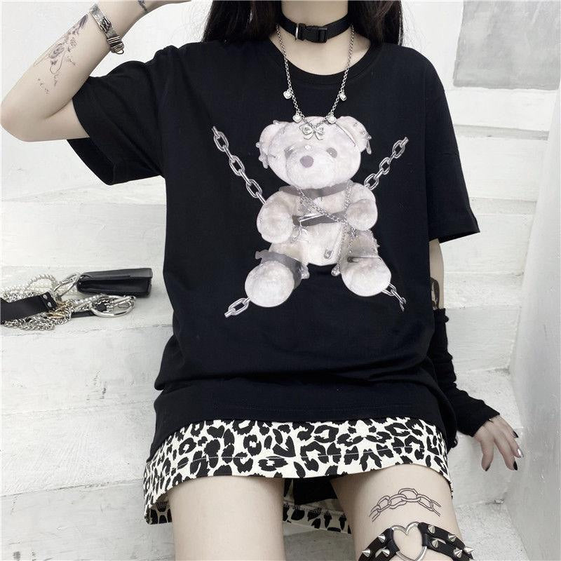 Baddie chained bear tee - bear - dark - goth - gothic - shirt