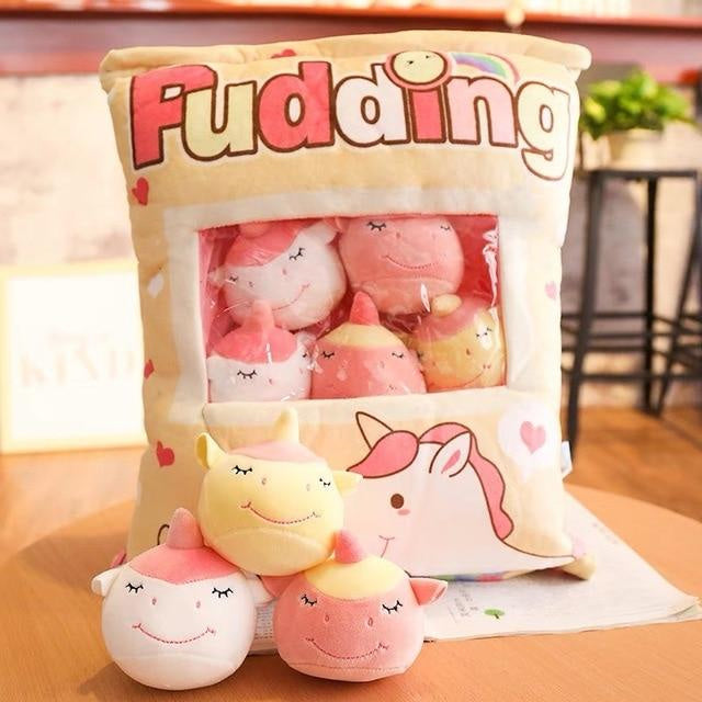 Bag of unicorn plushies - pink unicorn - plush toys - plushies - pudding