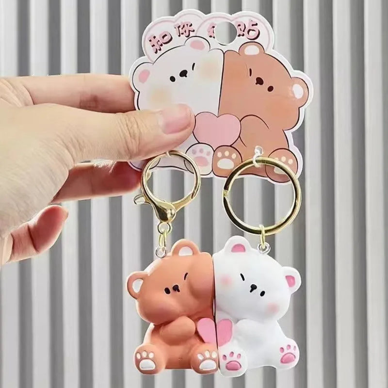 Magnetic Animal Couple Keychain Set with Cute Bears or Puppy