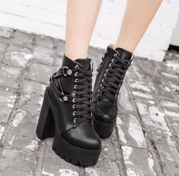 chunky sexy gothic motorcycle boots combat ankle booties black goth fashion cute kawaii harajuku japan fashion by kawaii babe