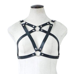 Belted pentagram harness - belt - black leather - chest - harness - harnesses