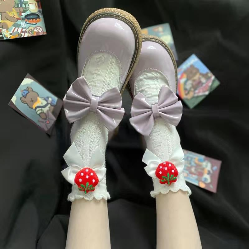 Berry bow ruffle lace socks - berries - berry - fruit - kawaii - lace socks