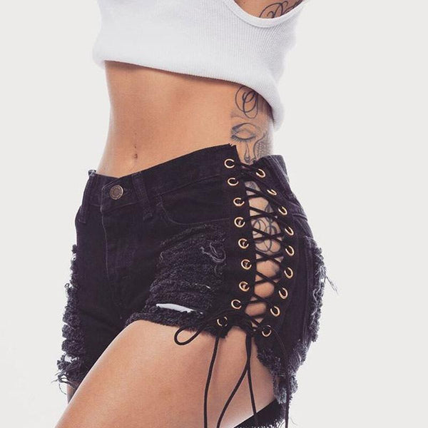 Black corset shorts - black shorts - button up - corset - cute - distressed