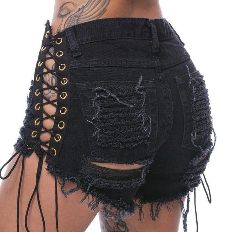 Black Goth Lace Up Corset Shorts – Kawaii Babe - Main Image