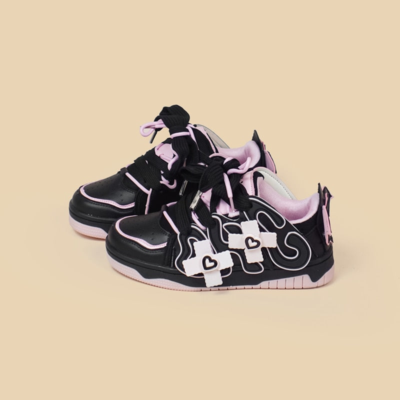 Black & pink pastel goth sneakers - footwear - kawaii - pastel goth - shoes - trainers