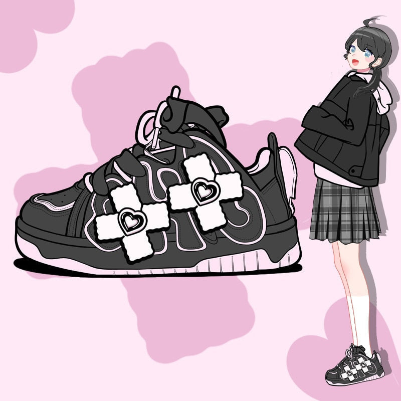 Black & pink pastel goth sneakers - footwear - kawaii - pastel goth - shoes - trainers