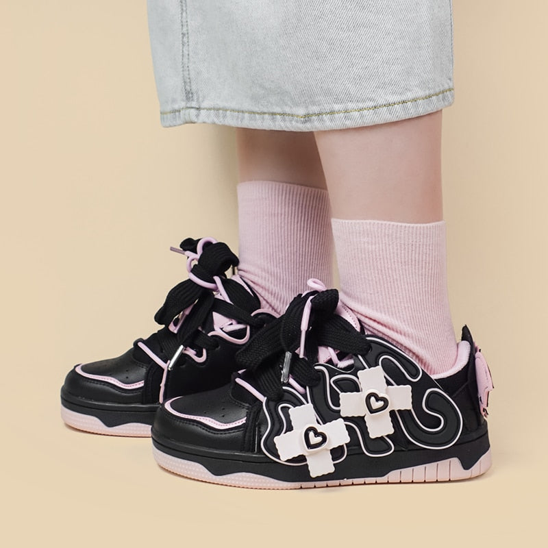 Black & pink pastel goth sneakers - footwear - kawaii - pastel goth - shoes - trainers