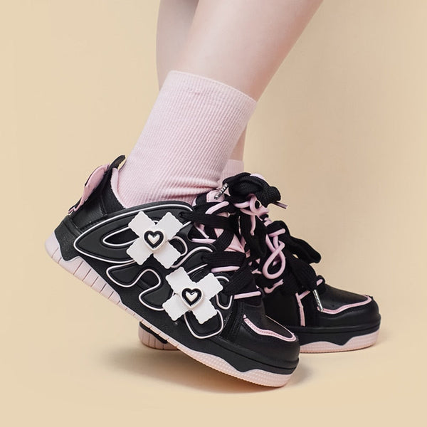 Black & pink pastel goth sneakers - footwear - kawaii - pastel goth - shoes - trainers