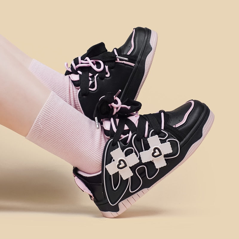 Black & pink pastel goth sneakers - footwear - kawaii - pastel goth - shoes - trainers