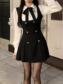 Black & White Academia Scholarly Dress Outfit Set Sets