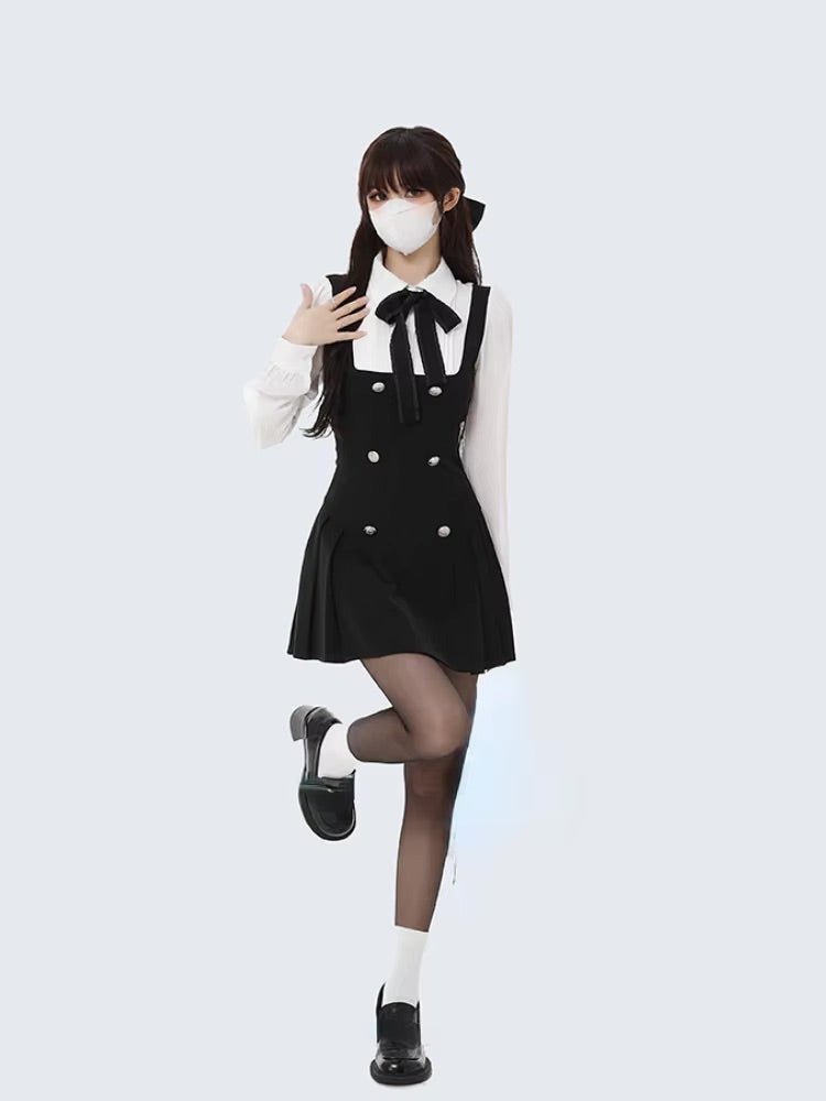 Black & White Academia Scholarly Dress Outfit Set Sets