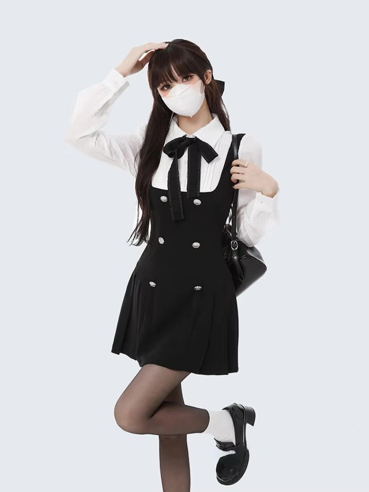 Black & White Academia Scholarly Dress Outfit Set Sets