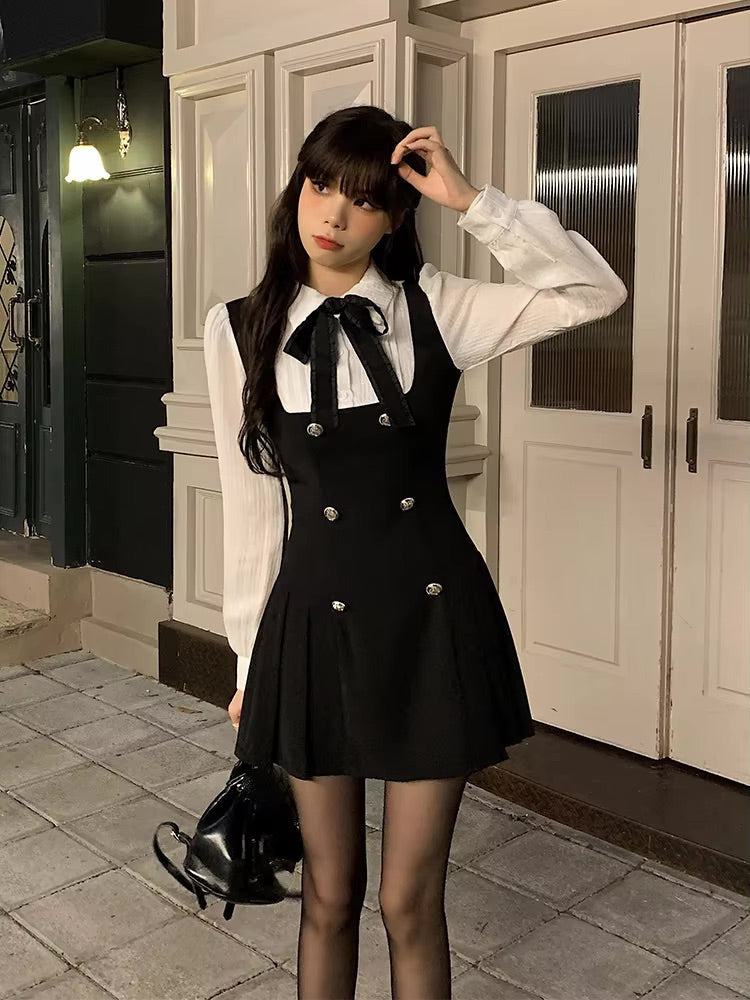 Black & White Academia Scholarly Dress Outfit Set Sets