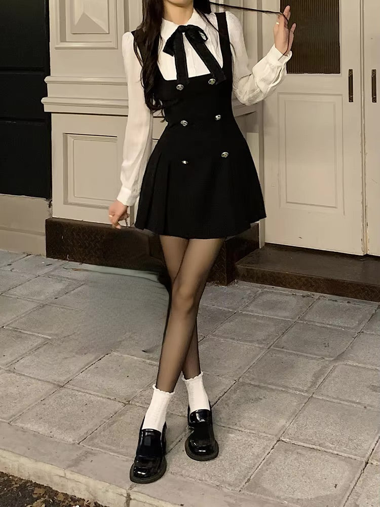 Black & White Academia Scholarly Dress Outfit Set Sets