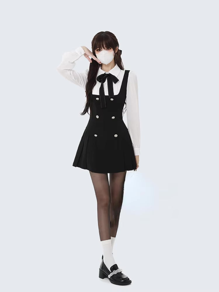 Black & White Academia Scholarly Dress Outfit Set Sets