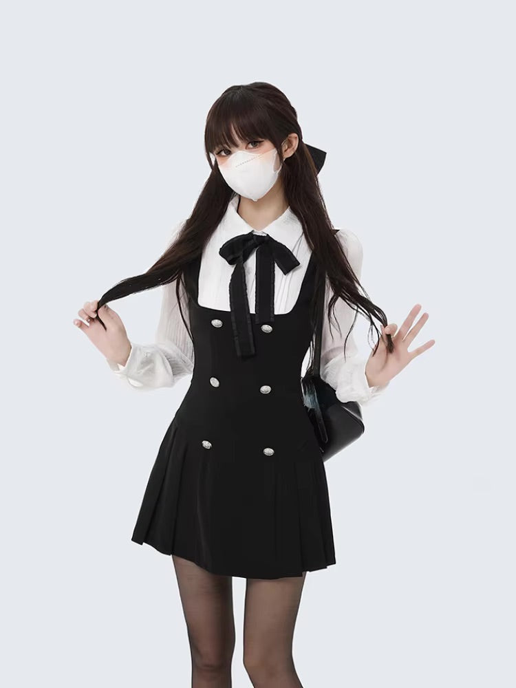 Black & White Academia Scholarly Dress Outfit Set Sets