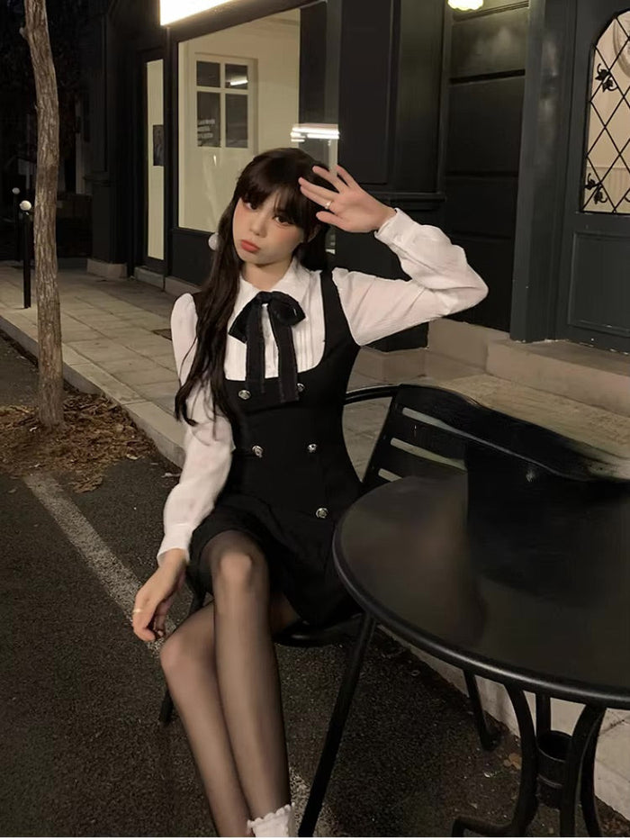 kawaii black dress & White Academia Scholarly Outfit Set M high quality material COS Women's Animal-Jacquard Midi Finalsale Size:3/Medium