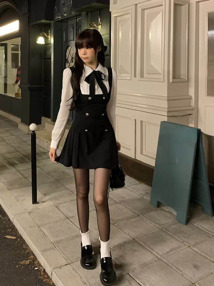 Black & White Academia Scholarly Dress Outfit Set Sets