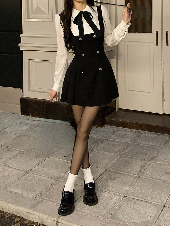 Black & White Academia Scholarly Dress Outfit Set M