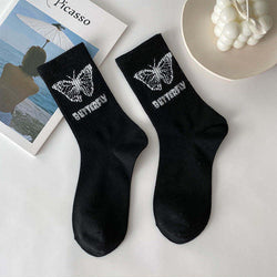 Black & white butterfly socks - butterfly - kawaii - monochrome - socks - stockings