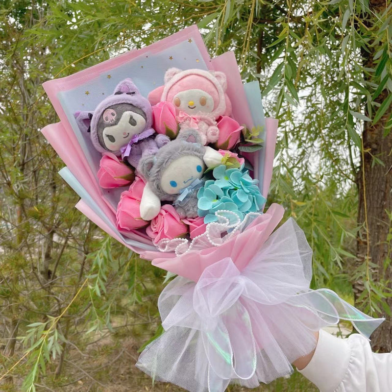 Blooming plush bouquet - cinnamoroll - flower bouquet - flowers - kuromi - my
