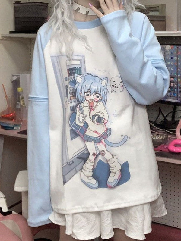 Blue anime detachable sleeve tee - anime - cats - detachable - kawaii - long sleeve