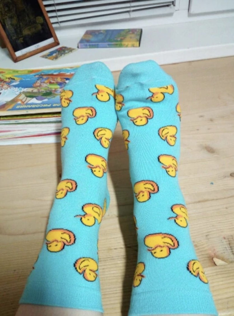 Kawaii blue baby duck socks rubber ducky cotton print