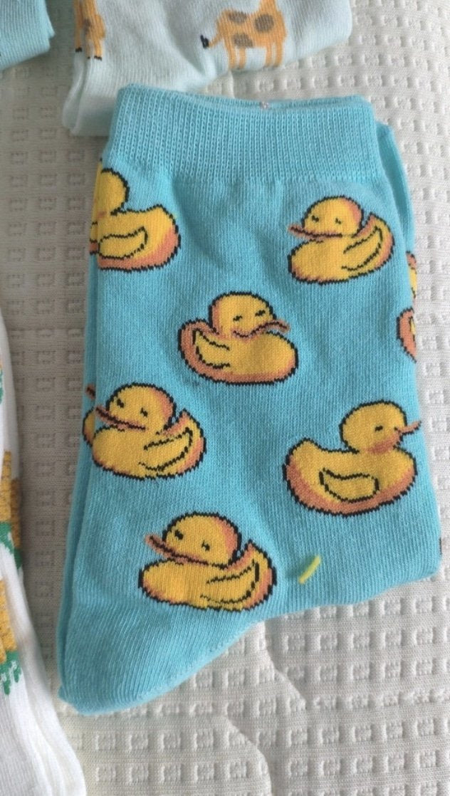 Kawaii blue baby duck socks rubber ducky cotton print