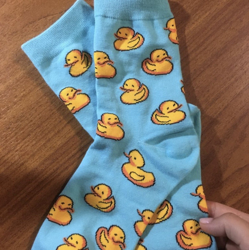 Kawaii blue baby duck socks rubber ducky cotton print