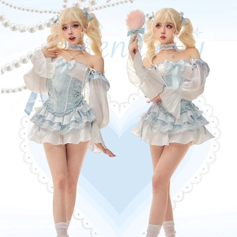 Blue babydoll ruffled outfit set - blue - dollette - dress - kawaii - lace