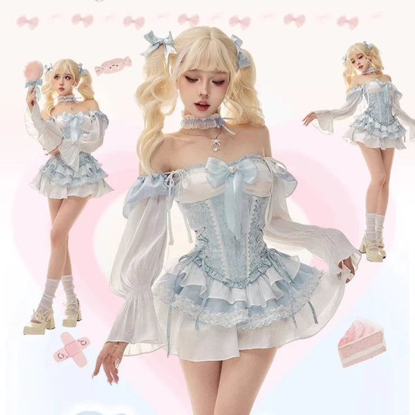 Blue babydoll ruffled outfit set - blue - dollette - dress - kawaii - lace