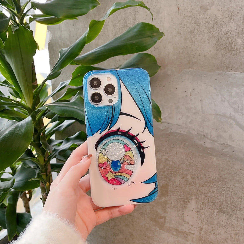 Kawaii Blue Glittery Anime Eye iPhone Protective Case