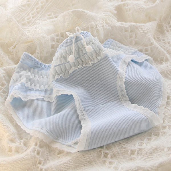 Blue lace cotton sweetheart undies - blue - kawaii - lace - lingerie - panties