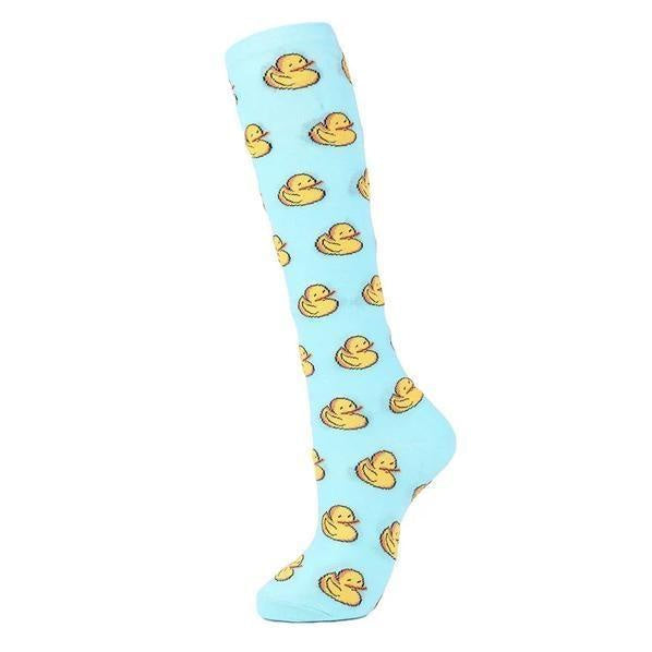 Kawaii blue little yellow rubber ducky duck knee high socks